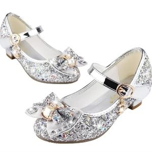 Girls Princess Shoes PU Sequins Little Kids Shoes Bowknot